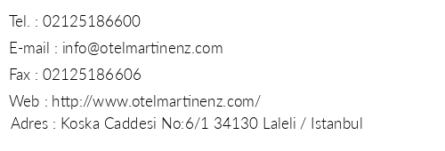 Martinenz Hotel telefon numaralar, faks, e-mail, posta adresi ve iletiim bilgileri